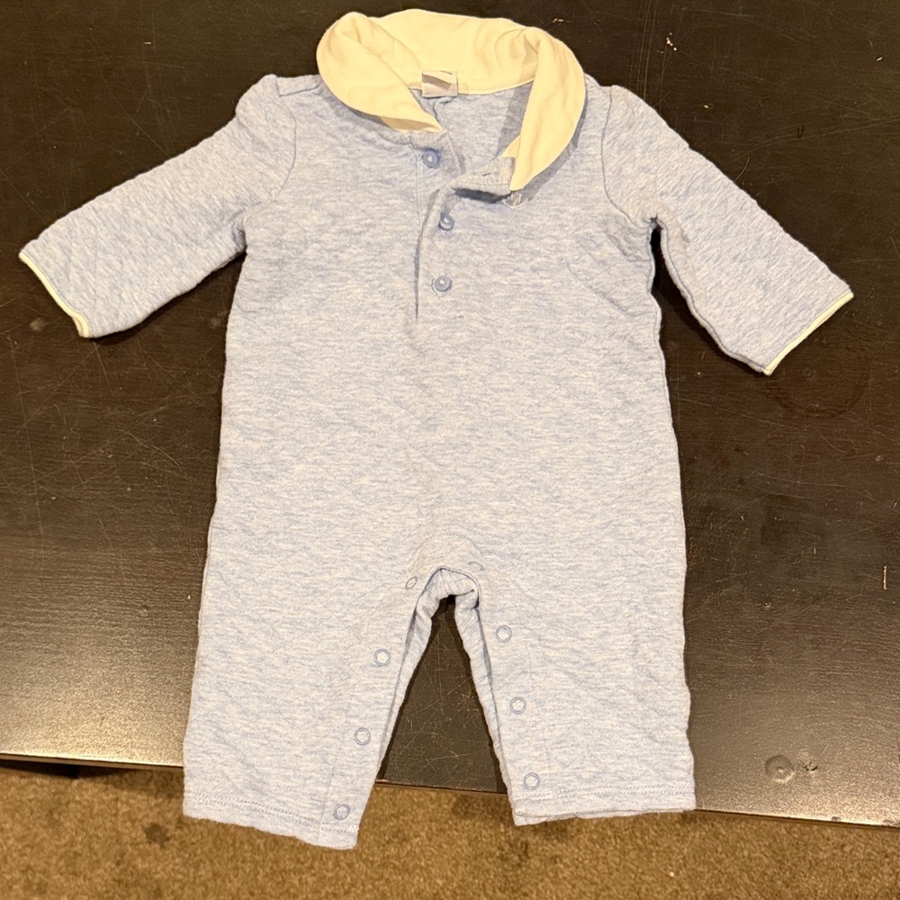 Janie and Jack 0/3 Baby One-Piece Romper in Light Blue with Cream Collar